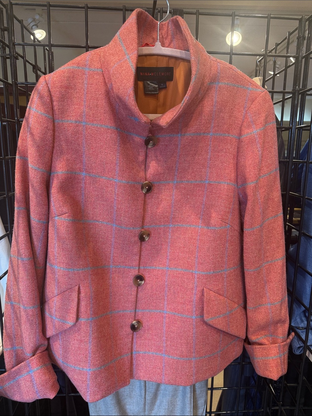 Nina Mclemore  Coral Windowpane swing jacket